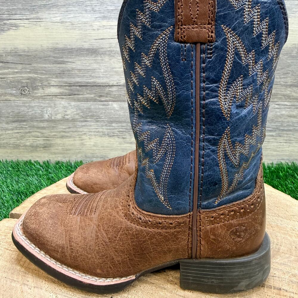 Ariat Youth - Size 10.5 - Brown / Blue Square Toe  Cowboy Boots 10021591 - Picture 7 of 10